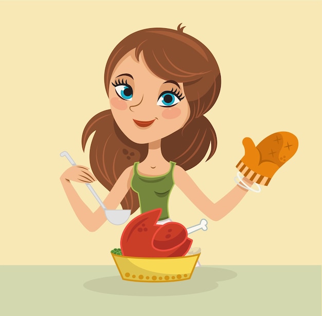 Vector ilustración de un ama de casa cocinando