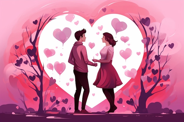 La ilustración de los amantes con forma de corazón