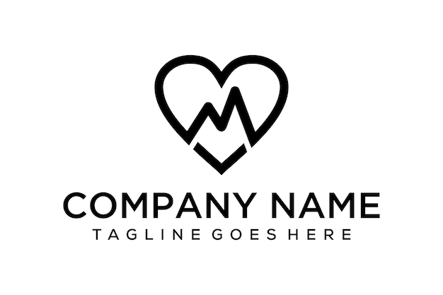 Ilustración de amor moderno con la letra M que se hace un diseño de logotipo moderno y limpio
