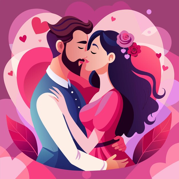 Vector ilustración de amor entre una pareja que se besan