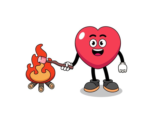 Ilustración de amor quemando un diseño de personaje de malvavisco