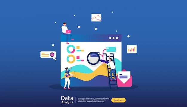 Ilustración de análisis de datos digitales para investigación de mercado y estrategia de marketing digital