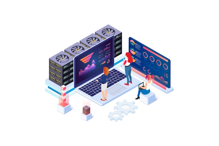 Vector ilustración de análisis de datos isométricos modernos