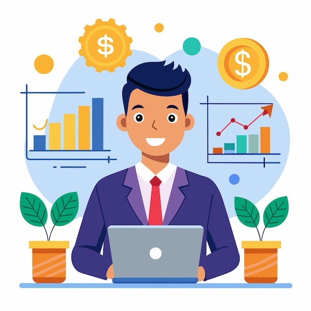 Ilustración de analista financiero de vector plano de estilo