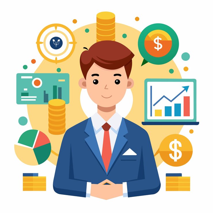 Vector ilustración de analista financiero de vector plano de estilo