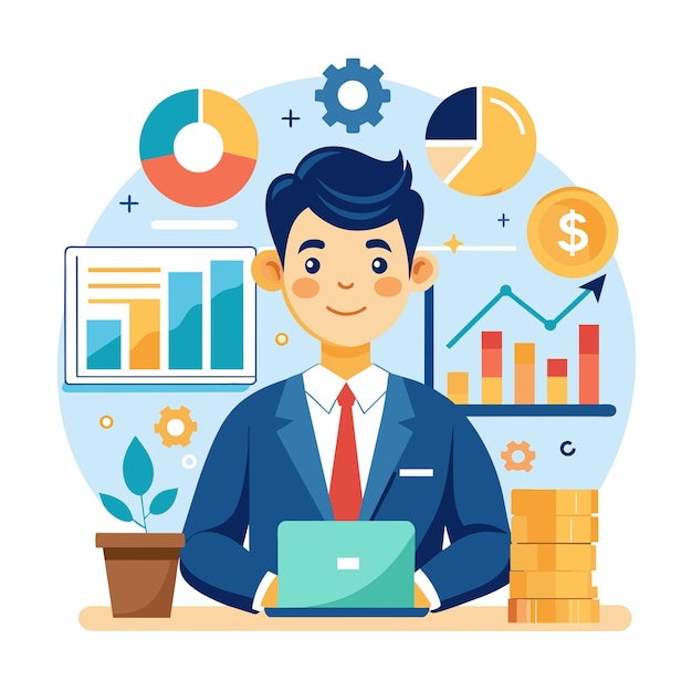 Ilustración de analista financiero de vector plano de estilo