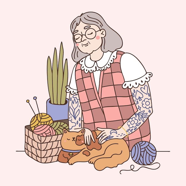 Ilustración de ancianos tatuados dibujados a mano
