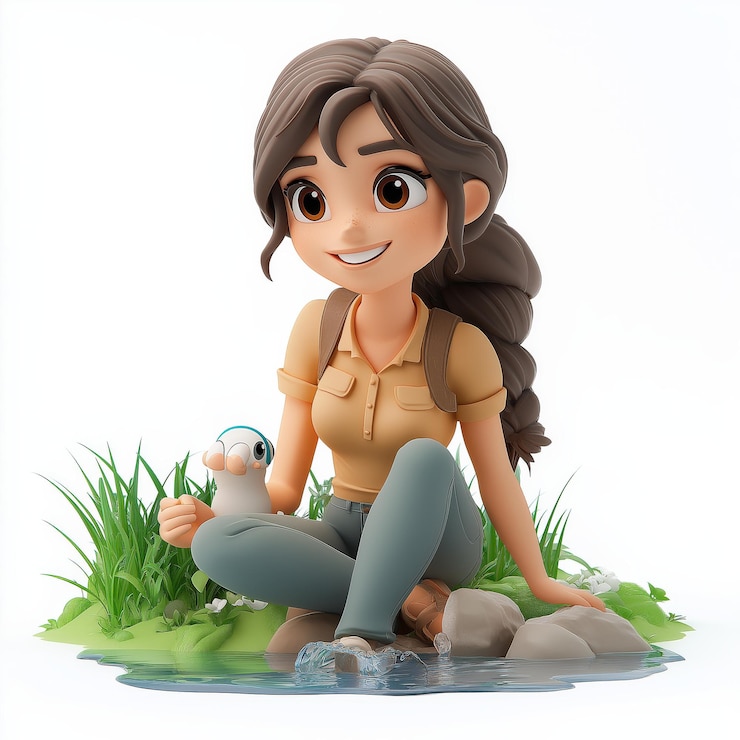 Vector ilustración de animación de estilo 3d para chicas felices