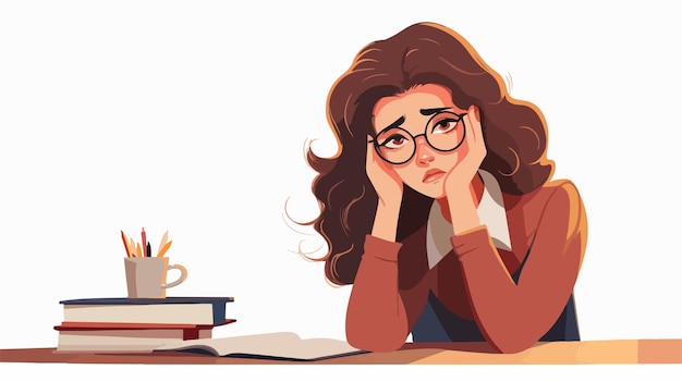 Ilustración animada alegre de una estudiante con libros