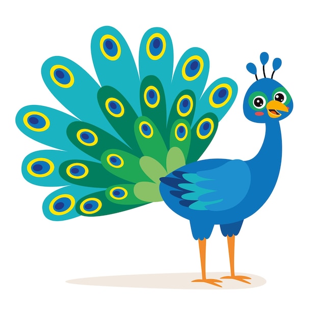 Ilustración animada de un pavo real