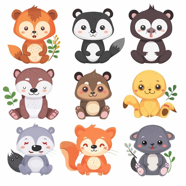 Ilustración animal set vectorial lindo personaje del zoológico de dibujos animados naturaleza león aislado salvaje salvaje