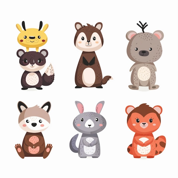 Ilustración animal set vectorial lindo personaje del zoológico de dibujos animados naturaleza león aislado salvaje salvaje