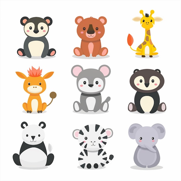 Ilustración animal set vectorial lindo personaje del zoológico de dibujos animados naturaleza león aislado salvaje salvaje
