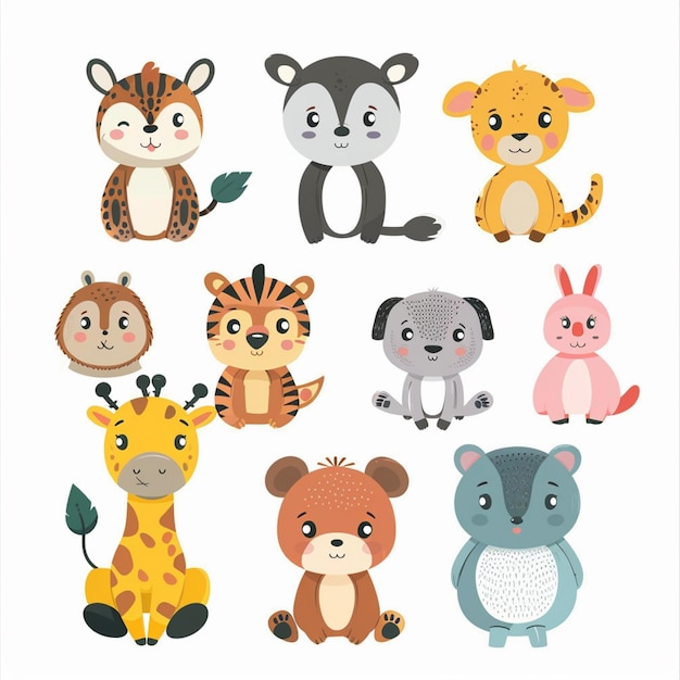 Ilustración animal set vectorial lindo personaje del zoológico de dibujos animados naturaleza león aislado salvaje salvaje