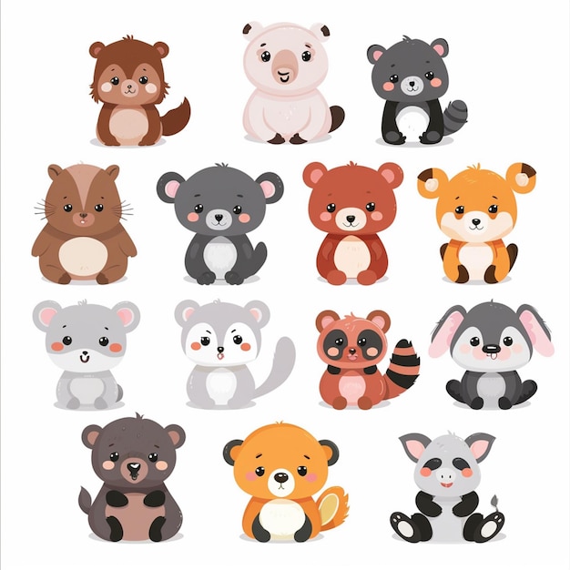 Ilustración animal set vectorial lindo personaje del zoológico de dibujos animados naturaleza león aislado salvaje salvaje