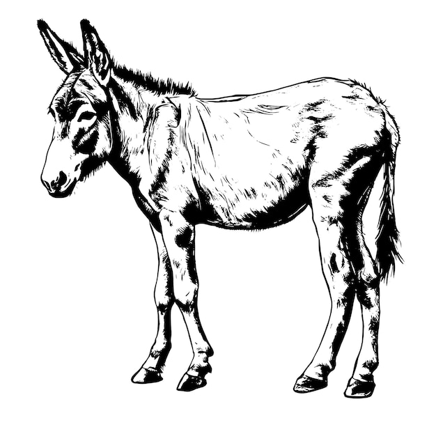 Ilustración animal de vector de burro para diseño de tatuaje de boceto de diseño sobre fondo blanco