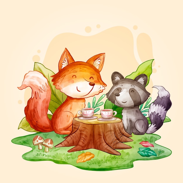 Ilustración de animales del bosque acuarela