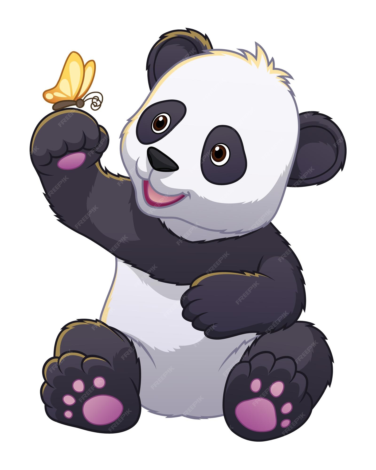 Ilustración de animales de dibujos animados de oso panda pequeño