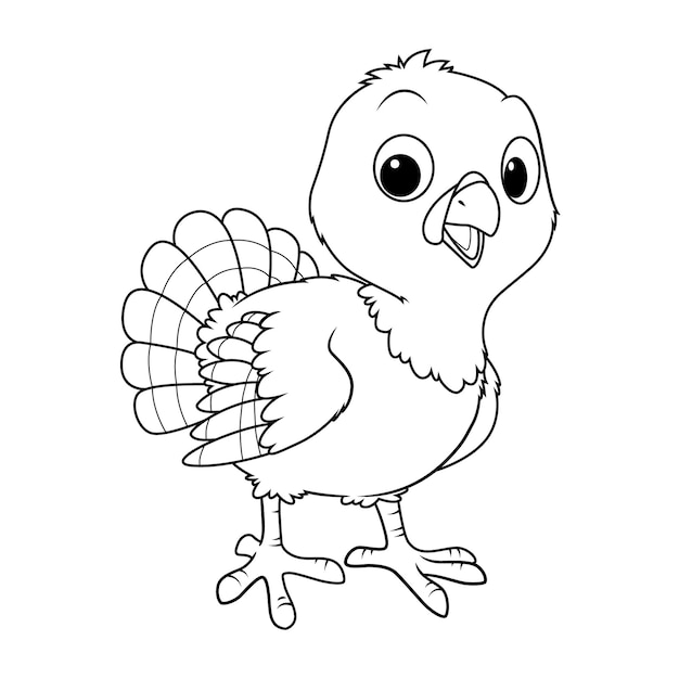 Ilustración de animales de dibujos animados de pavo pequeño BW