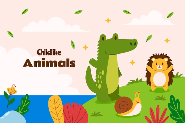 Ilustración de animales parecidos a niños dibujados a mano