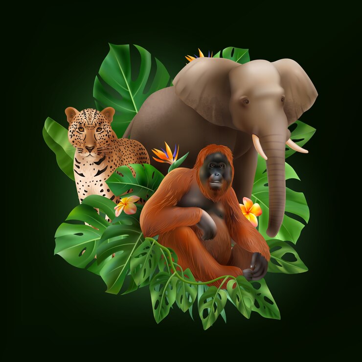 Vector ilustración de animales en peligro de extinción en estilo realista