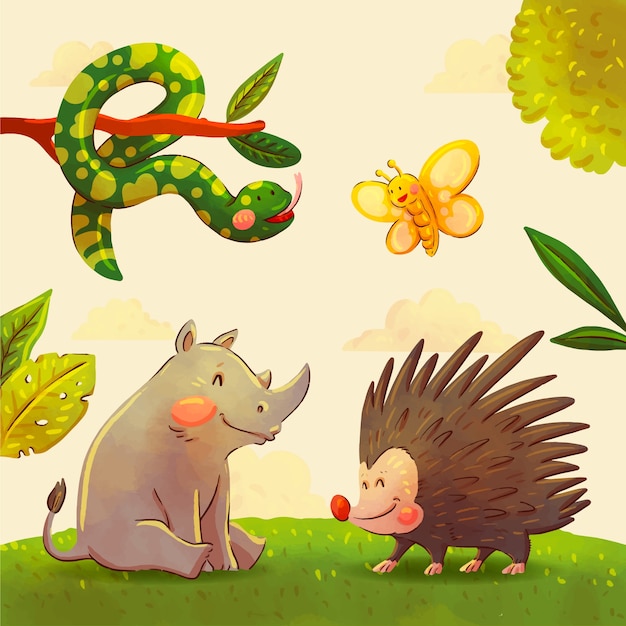 Ilustración de animales de safari con acuarela