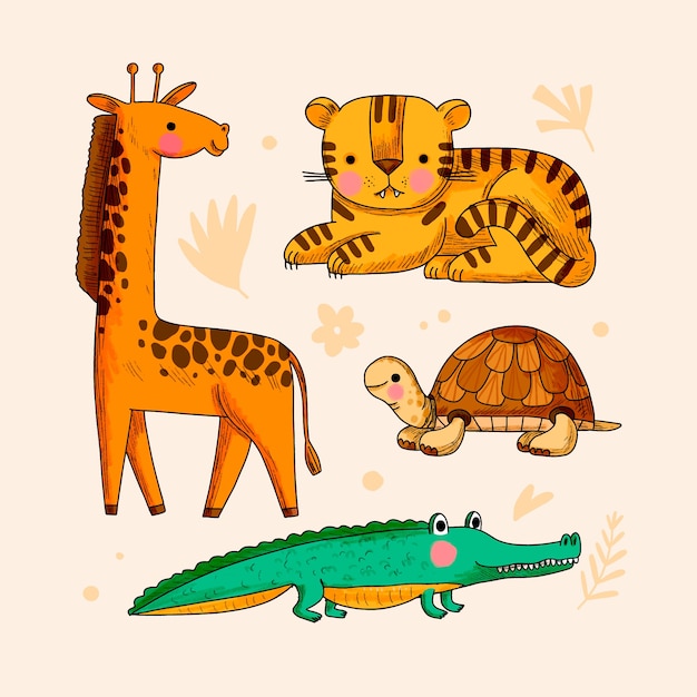 Ilustración de animales de safari dibujados a mano