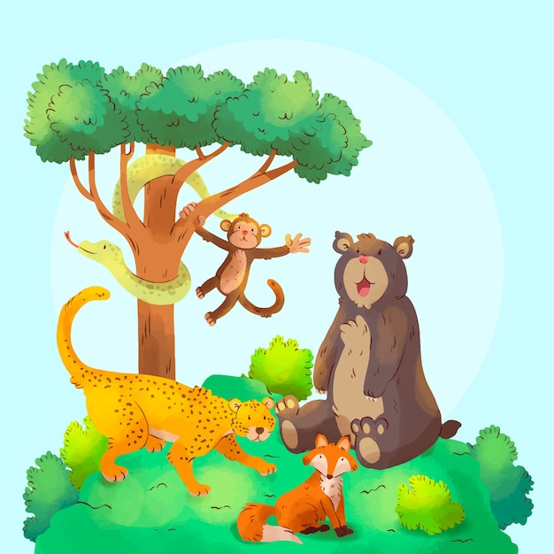 Ilustración de animales salvajes en acuarela