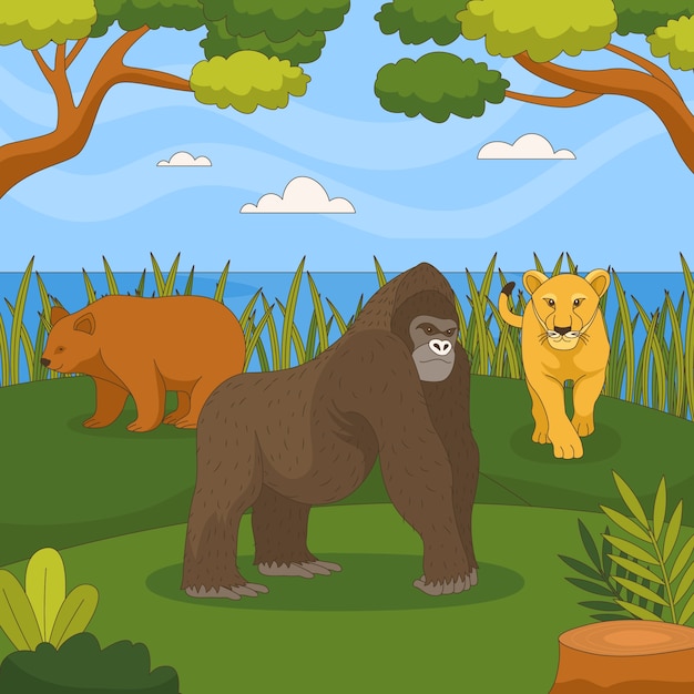 Ilustración de animales salvajes dibujada a mano