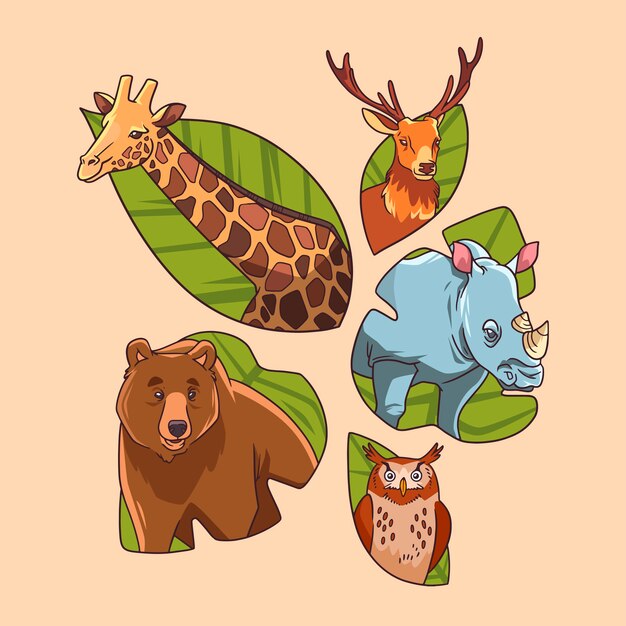 Vector ilustración de animales salvajes dibujados a mano