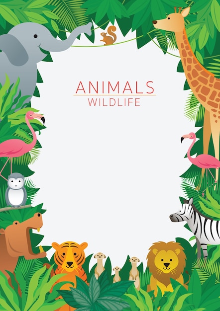 Vector ilustración de animales salvajes en la selva