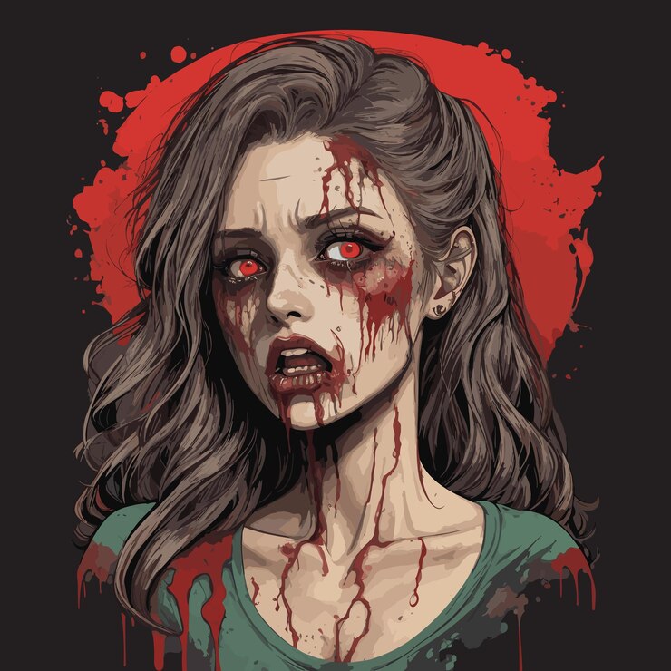 Ilustración de un anime triste zombi mujeres hermosas