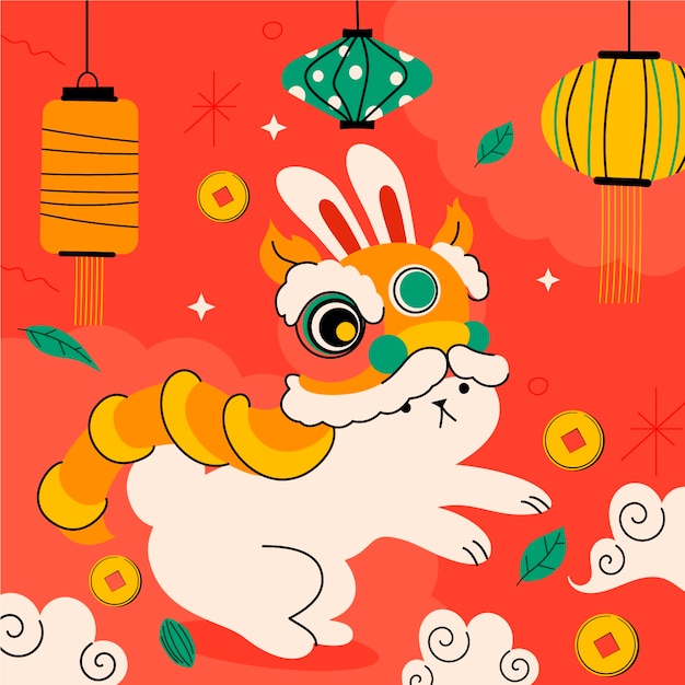 Vector ilustración de año nuevo chino plano