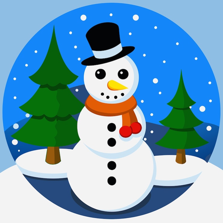 Vector ilustración de año nuevo feliz hombre de nieve en la temporada de invierno fiestas y año nuevo icon concept estilo de dibujos animados plano aislado blanco adecuado para página de aterrizaje web banner sticker fondo