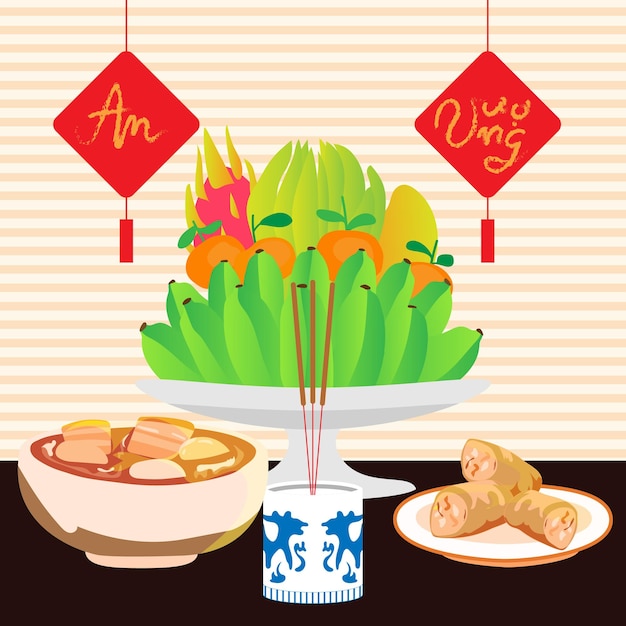 Ilustración de año nuevo lunar vietnamita
