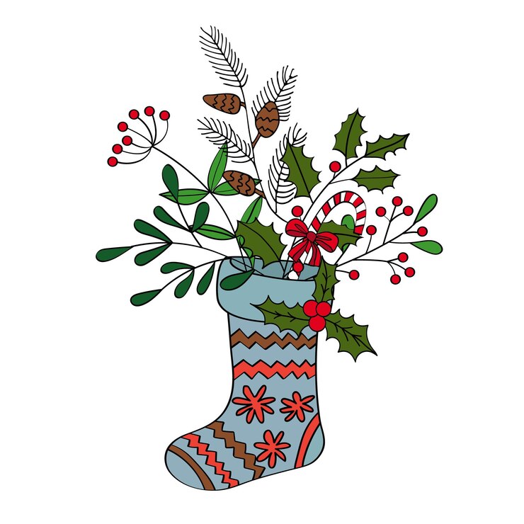 Vector ilustración de año nuevo con medias y decoración navideñas