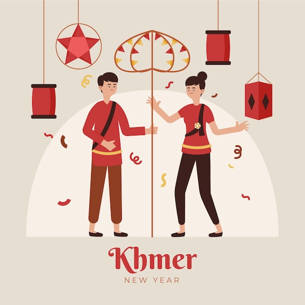 Vector ilustración de año nuevo plano khmer