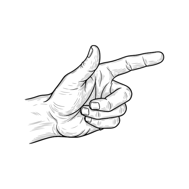 Ilustración antigua de una mano que apunta en el estilo clásico de grabado Stipple