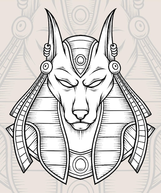 Ilustración de Anubis egipcio monocromo