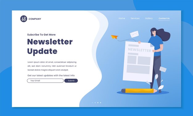 Ilustración del anuncio de actualización del boletín para la página del sitio web de contacto o perfil