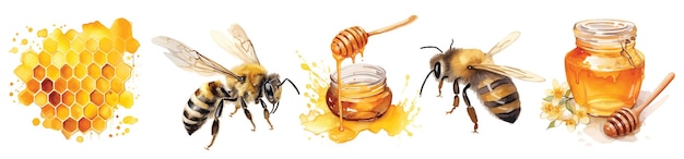 Ilustración de la apicultura Las abejas de miel en el frasco de la olla del panal
