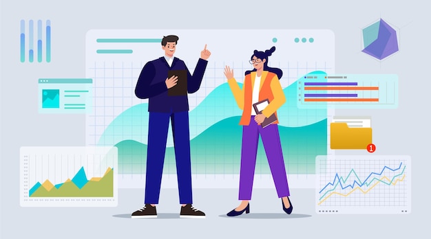 Ilustración de aplanamiento de la oficina de negocios