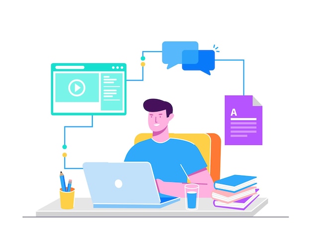 Ilustración de aprendizaje y educación en línea