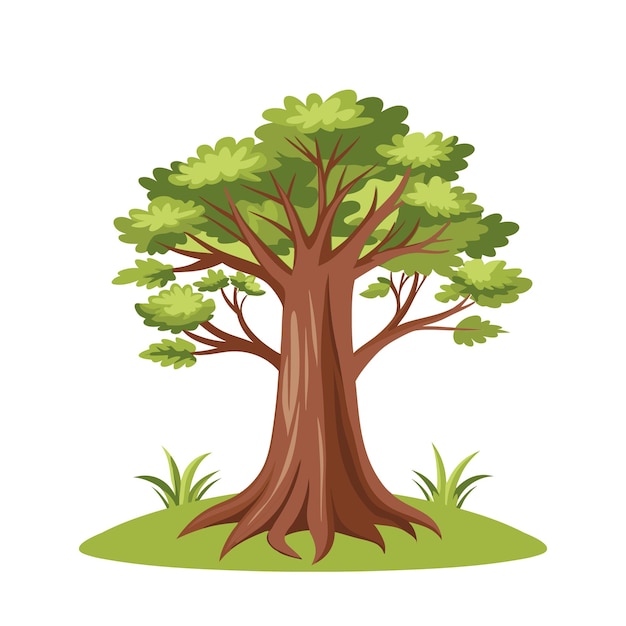 Ilustración de un árbol alto con hojas verdes y un tronco marrón