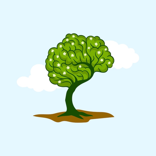 Vector ilustración del árbol del cerebro, árbol del conocimiento, concepto médico, ambiental o psicológico.