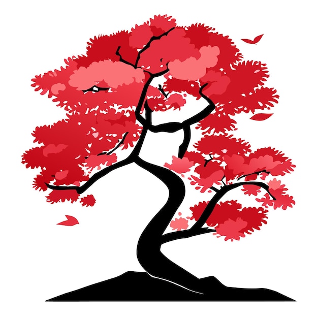 Vector ilustración de árbol de cerezo en flor vectorizada en estilo plano detallado