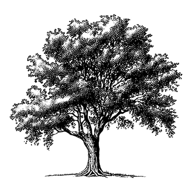 Vector ilustración de árbol grande dibujado a mano