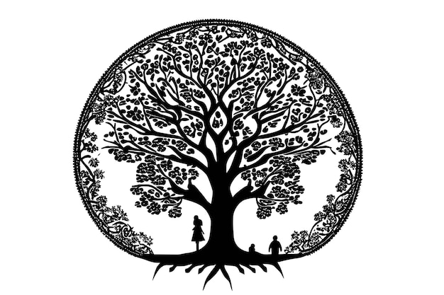 Ilustración de árbol Ilustración vectorial Fondo blanco y negro