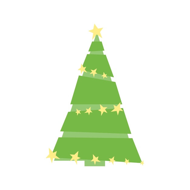 Ilustración del árbol de navidad año nuevo elemento decorativo de invierno árbol verde geométrico con estrellas.