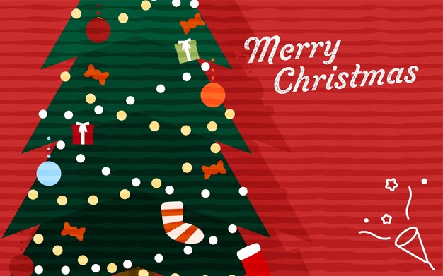 ilustración, de, árbol de navidad, primer plano, y, fondo rojo